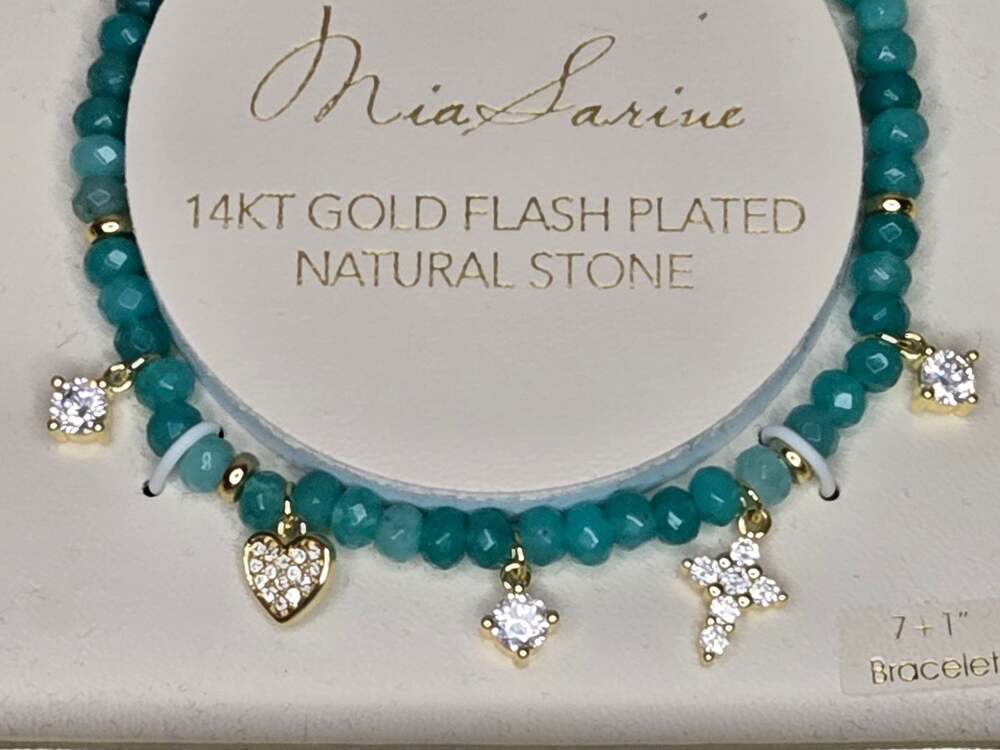 Mia Sarine 14KT Gold Flash Plated Natural Stone Beaded Charm Bracelet